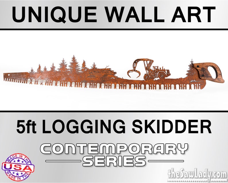 5' / 60 Logging Scene with Skidder, Lumber and tres Metal Saw Wall Art Gift for Loggers, Lumberjacks and Forestry Workers 画像 1