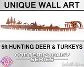 5' / 60" Hunting Scene with Deer and Turkeys - Metal Saw Wall Art Gift for Western Art Lovers, Hunters and Outdoorsmen