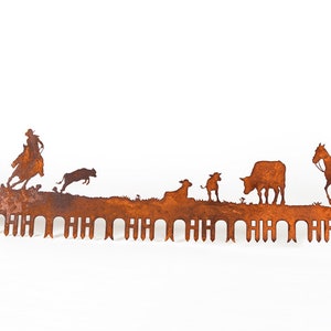 5' / 60 Cowboys and Ranching Scene with Cowboys Cattle, Barn, Trees Metal Saw Wall Art Gift for Western Art Lovers and Ranchers image 4