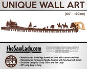 5' / 60" Cowboys and Ranching Scene with Cowboys Cattle, Barn, Trees - Metal Saw Wall Art Gift for Western Art Lovers and Ranchers