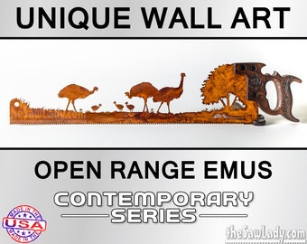 Emus in the field - Metal Saw Wall Art Gift for Farmers and Ranchers - Rustic Decor gift for emu lover