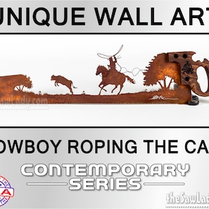 Cowboy Roping Calf-Pony-Steer - Metal Saw Wall Art Gift for Western Art Lovers - Made to Order