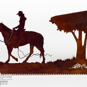 Cowboy or Cowgirl Riding Horses Wall Decor, Garden Art, Metal Art image 6
