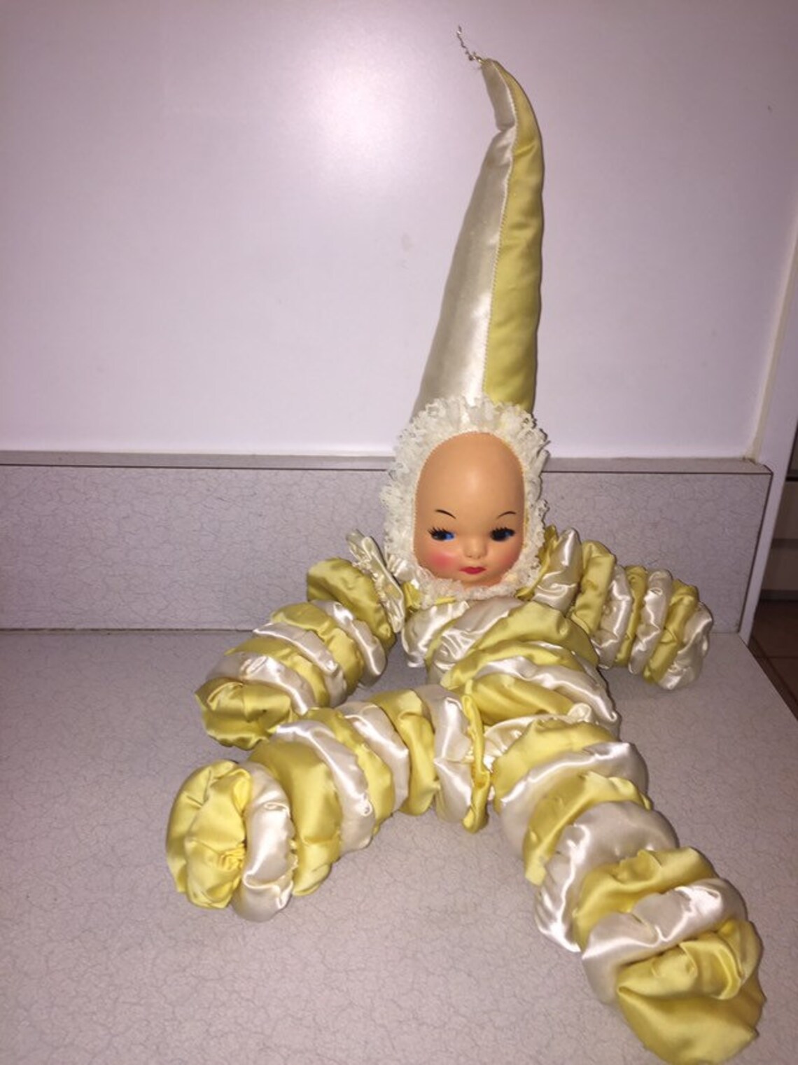 Yoyo Clown Doll in Yellow and White Homemade Yoyo Friend Etsy