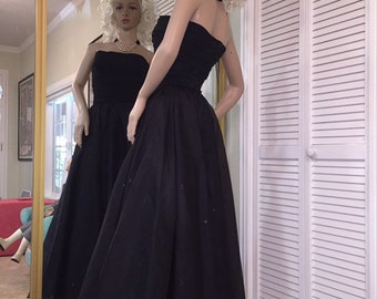 Strapless Black Formal With Ruching and Sequins Tea Length Homemade