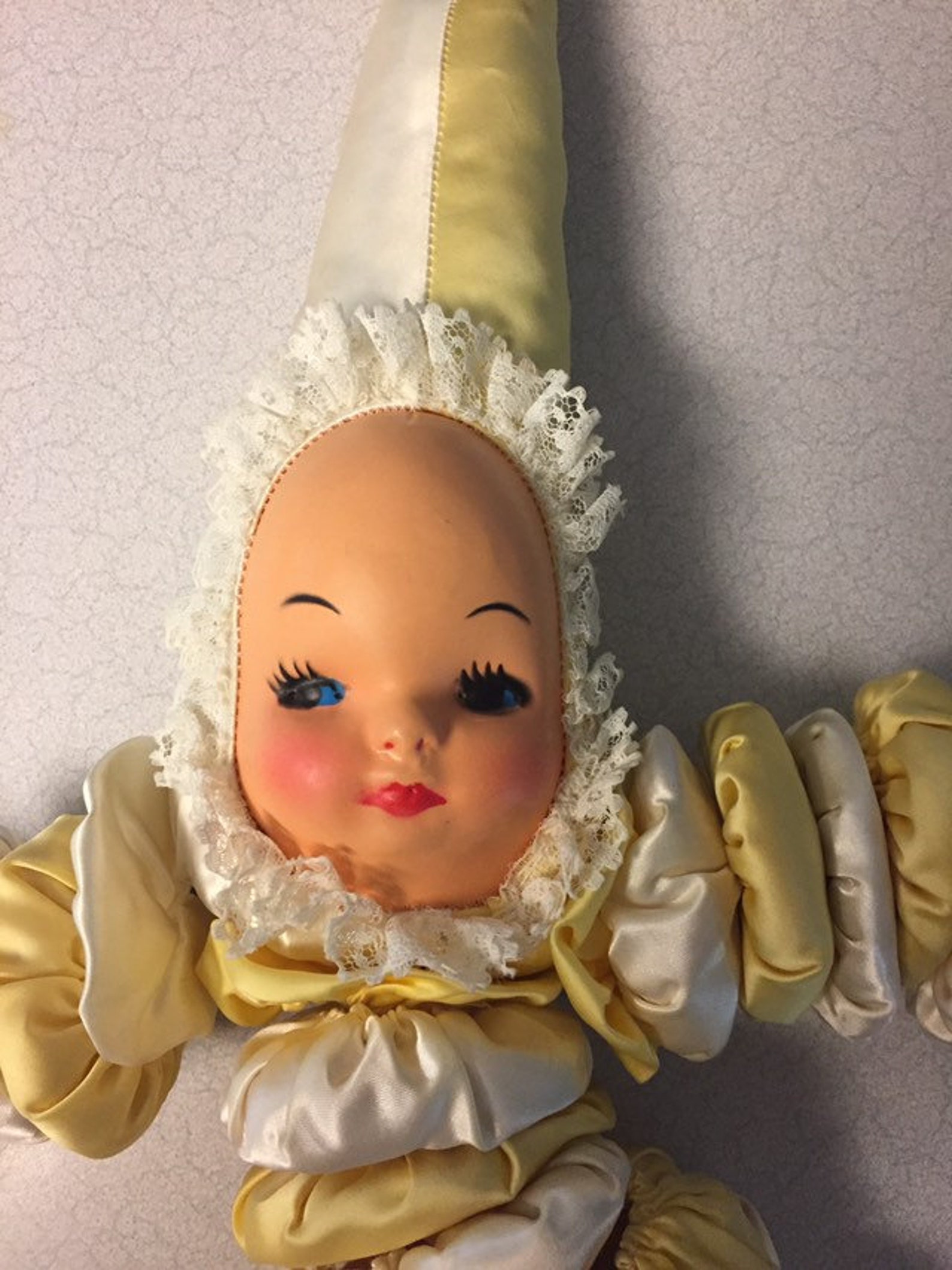 Yoyo Clown Doll in Yellow and White Homemade Yoyo Friend Etsy