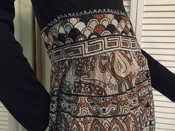 Art Deco Motif Metallic Hostess Gown