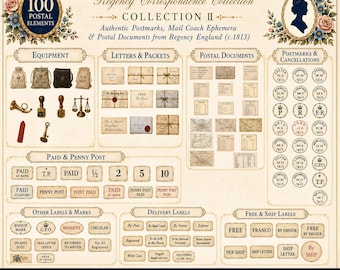 Regency Postal Elements | 100 High-Resolution PNG Files | Jane Austen Ephemera | Junk Journal | Correspondence Collection II