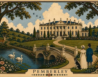 Pemberley – Jane Austen Collector's Estate Print | Digital Download | High-Resolution PNG Wall Art | Pride and Prejudice Inspired Decor