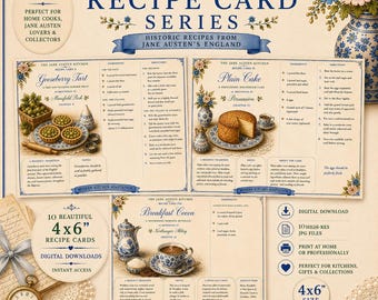The Jane Austen Kitchen – Printable Regency Recipe Cards | 4x6 | Vintage Kitchen Decor | Jane Austen Inspired | Digital Download