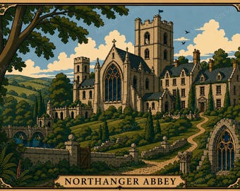 Northanger Abbey Estate Print | Jane Austen Wall Art | Gothic Manor Printable | Literary Decor | Digital Download | Cottagecore Decor