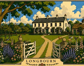 Longbourn Estate Print | Pride and Prejudice Printable Wall Art | Jane Austen Digital Download | Literary Home Decor | Instant Download PNG
