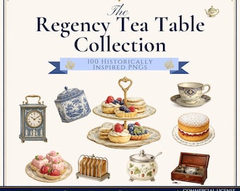 Regency Tea Table Clipart Collection | 100 Historically Inspired PNGs | Transparent Digital Graphics for Junk Journals & Crafting