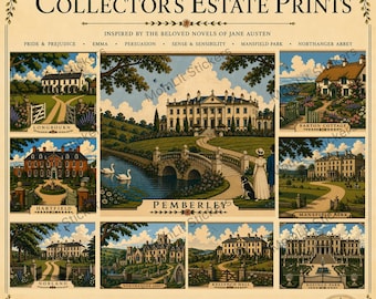 Jane Austen Collector's Estate Prints – Collection I | 9 Literary Wall Art Prints | Instant Digital Download | PNG | Jane Austen Gift