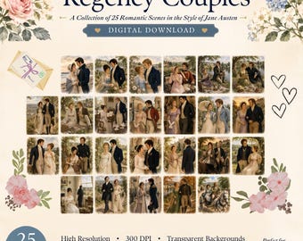 Regency Couples – 25 Printable PNG Digital Downloads | Vintage Regency Couples Clipart | Jane Austen Inspired | Junk Journal | Scrapbooking