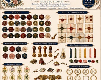 100 Regency-Inspired Wax Seal PNGs | Vintage Desk Clipart | Digital Junk Journal | Correspondence Collection III