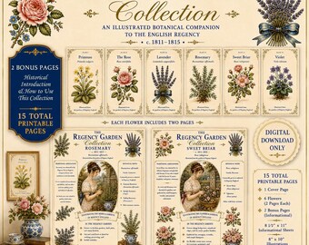 The Regency Garden Collection – 15 Printable Botanical Pages | Vintage Illustrations | Jane Austen Inspired | Digital Download