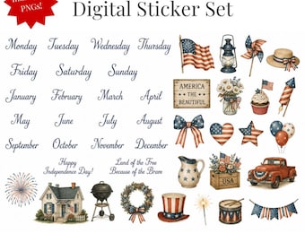 4th of July Digital Sticker Set | Country, USA, Patriotic Graphics (Digital Download)