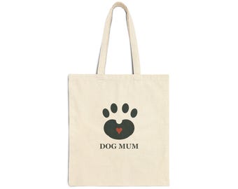 Dog Mum Tote Bag, Cotton Canvas Dog Lover Gift, Paw Heart Everyday Bag