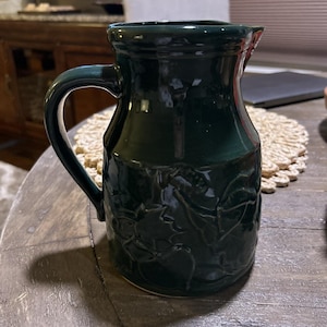 Vintage Verdant Green 8” Pitcher By Rowe Pottery Works Made In Cambridge, Wisc
