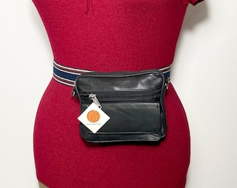 2-in-1 Black Leather Waist Bag Crossbody Purse, Y2K Black Genuine Leather Belt Bag, 90s Hip Pouch Wallet with Removable Strap