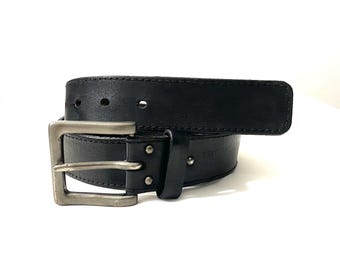 Y2K Timberland Belt, The Original Boot Belt, Size 34, Black Genuine Leather, Chunky Zinc Alloy Buckle, 2000s Streetwear Workwear