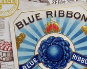 3 Antique Blue Ribbon Cigar Box Labels County Fair Country Blue Tobacco Ephemera Lot NOS