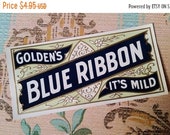 ON SALE 6 Antique Golden 39 s Blue Ribbon Cigar Box Labels Tobacco Smoke Embossed, Lithograph Ephemera Lot NOS