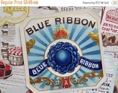 ON SALE 5 Antique Blue Ribbon Cigar Box Labels County Fair Country Blue Tobacco Ephemera Lot NOS