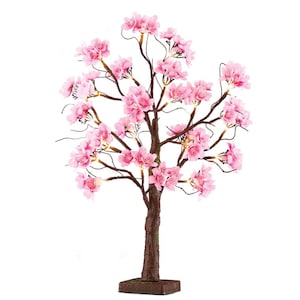 Kunstmatige roze kersenbloesem bonsai – 33 cm hoge neppe boom in pot voor thuis en op kantoor