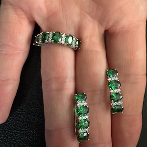 Vintage Bluce Rhodium-Plated .925 Sterling Silver Simulated Emerald & Diamond Jewelry Set