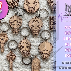 Fantasy Pop Idol Keychain Bundle | 49 Cute Designs | svg dxf cdr pdf lbrn rld | Laser Cut Files