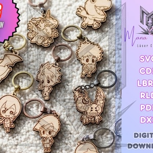 Digital Monster Keychain Bundle | 16 Cute Designs | svg dxf cdr pdf lbrn rld | Laser Cut Files
