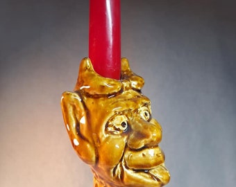 Devil candle holder, ceramic, vintage, from Germany, halloween, krampus, rare and unusual