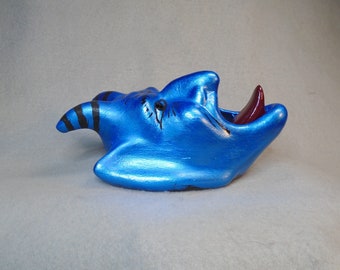 blue metallic color DEVIL / KRAMPUS ceramic bisque wall hanging