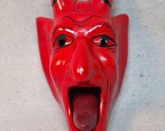 bright red DEVIL / KRAMPUS ceramic bisque wall hanging
