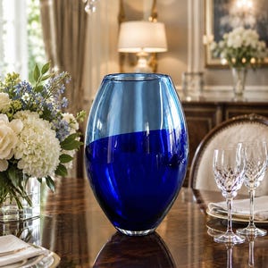 Mid Century Blue Glass Vase - Etsy
