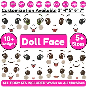 Cute Doll Face Machine Embroidery Designs Barbie Dolls Design Eyes Embroidery Face Embroidery Rag Doll Face Doll Eyes Pes 5+Sizes Download