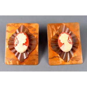 Super Rare Vintage JO MARZ Copper/Bronze EARRINGS Hand Wrought Carved Camdo