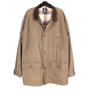 Vtg CHAPS RALPH LAUREN Cotton Khaki Brown Button-Up/Zip Casual Jacket Sz L