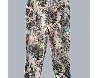 Calça preta e cinza pintada à mão com grafite arco-íris, estilo streetwear, tamanho M, 31x27"