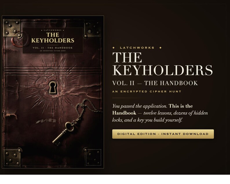 The Keyholders Vol II: The Handbook | Cipher Puzzle Hunt Printable PDF | Codebreaking Book for Adults | Instant Download image 1