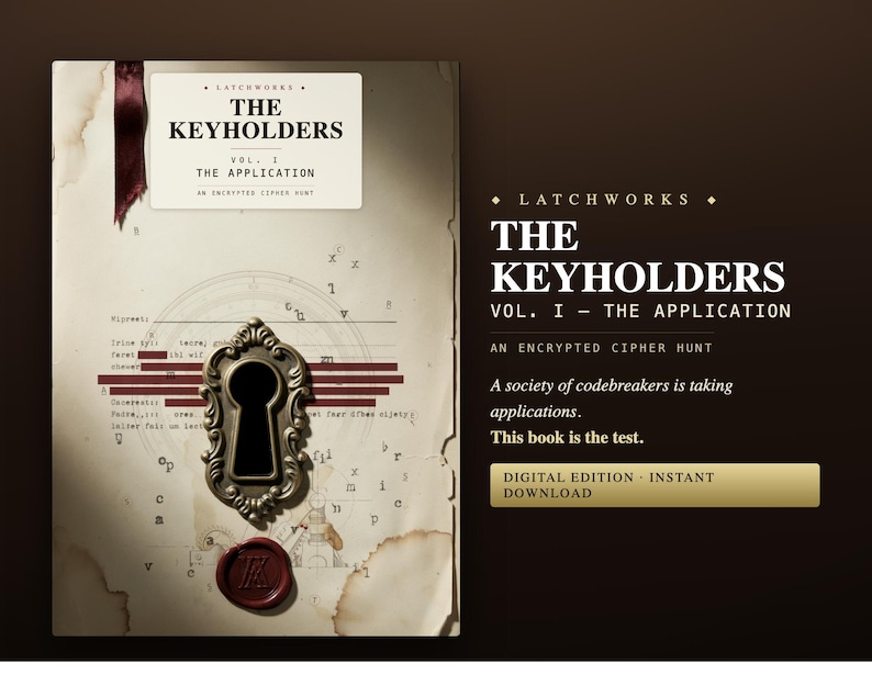 The Keyholders Vol I: Encrypted Cipher Hunt Puzzle Book for Adults (Digital Download) image 1