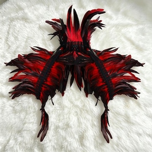 Gotische sjaal van natuurlijke veren, verstelbare sjaal met strik aan de achterkant, ideaal voor Halloween, gemaskerde bals, duistere fantasy cosplay en avondkleding.