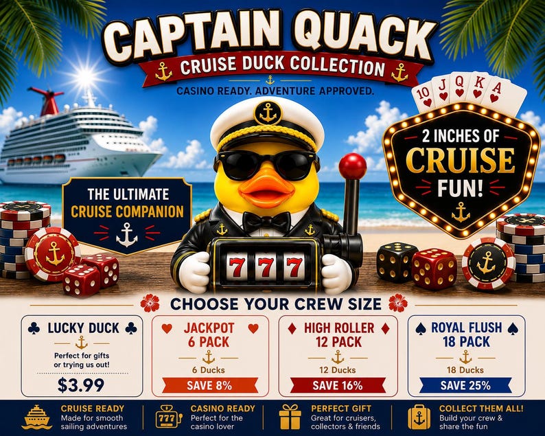 Capitán Quack™ / Patos de crucero / Pato de casino / Artículo coleccionable de máquina tragamonedas 777 / Regalo de crucero imagen 2