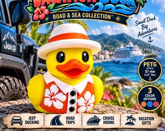 Vacation Duck™ PETG Jeep Duck | 2.25” Dashboard Figurine | Tropical Vacation Gift | Cruise Hiding | Road & Sea