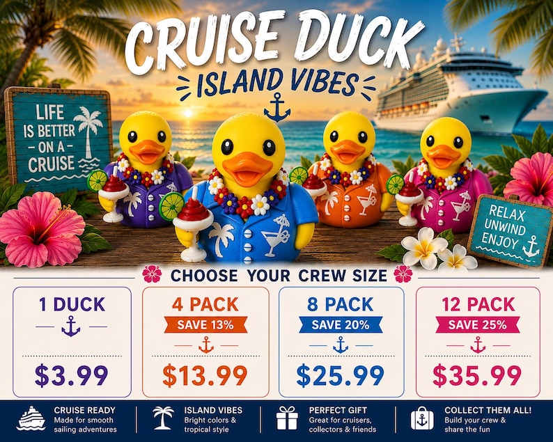 Tropical Cruise Duck | Cruise Ducks | Hawaiian Shirt, Lei & Tropical Drink Collectible | Cruise Gift image 2