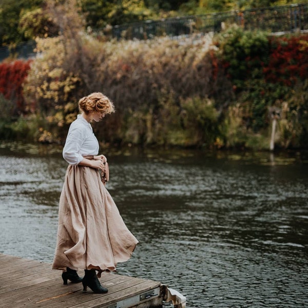 nude linen skirt, maxi skirt, natural linen skirt, wedding skirt, bridal skirt, full skirt, long skirt | Linennaive