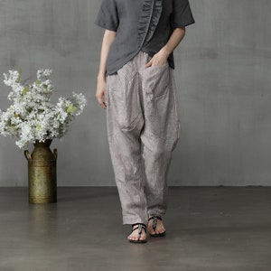 Linen Harem pants with big pockets, Drop Crotch pants, linen pants, Baggy pants, Boho pants, Hippie pants, harem trousers, Linennaive image 4