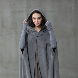 Linennaive cloak, maxi Hooded Wool Coat Cloak, Maxi Hooded Wool Coat Cloak, Maxi wool Cape, Hooded Cape, Wool Hooded Cloak
